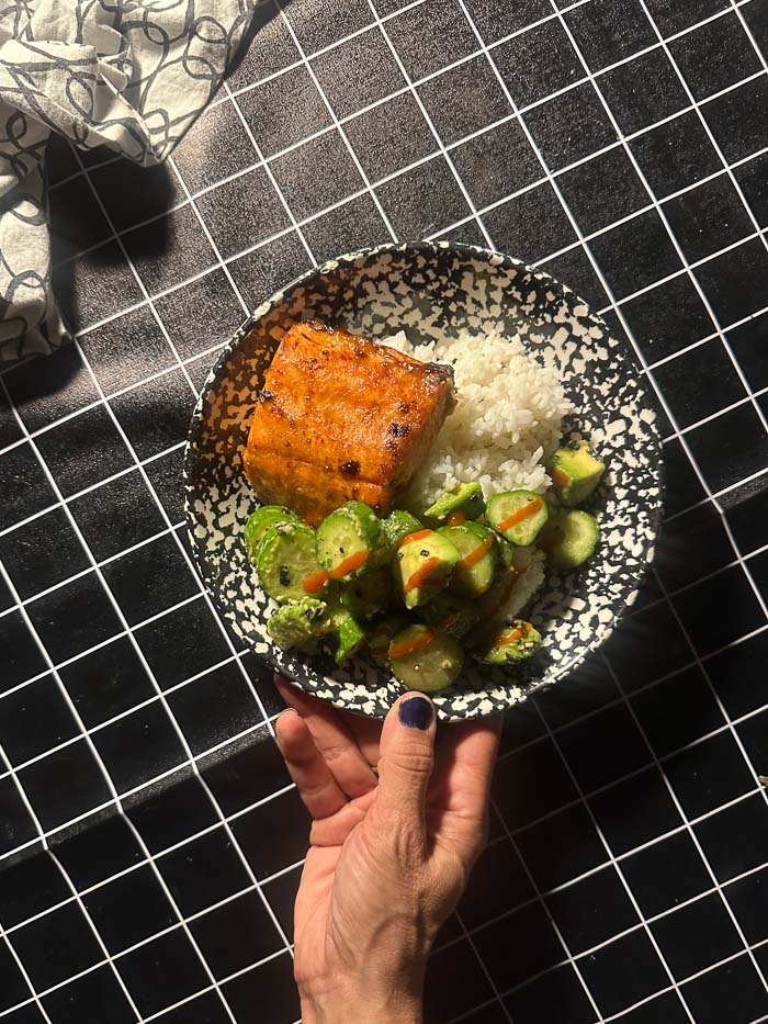 Salmon + Sesame Cucumber Salad + Rice- shutterbean
